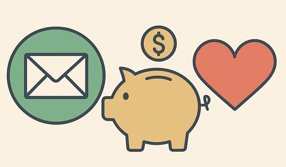Ilustración que representa estrategias de marketing digital para fidelizar clientes: email marketing, programas de recompensas y atención posventa.