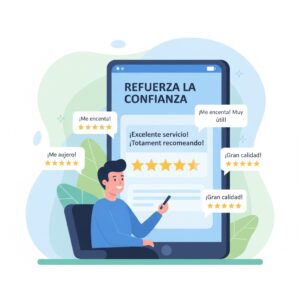 Cliente confiando en una marca gracias a testimonios y reseñas