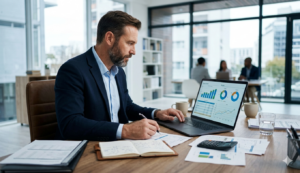 empresario analizando costo marketing digital Mexico presupuesto estrategia