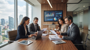Directivos de una empresa mexicana analizando una estrategia de crecimiento digital