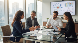 Consultores analizando estrategias digitales para empresas mexicanas